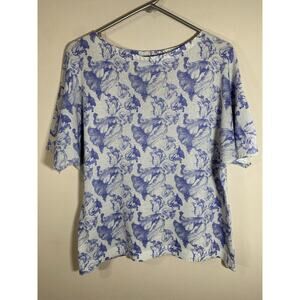 Luisa Ricci Top‎ Women's LARGE Blue Floral Knit Blouse Dolman Sleeve Cottagecore